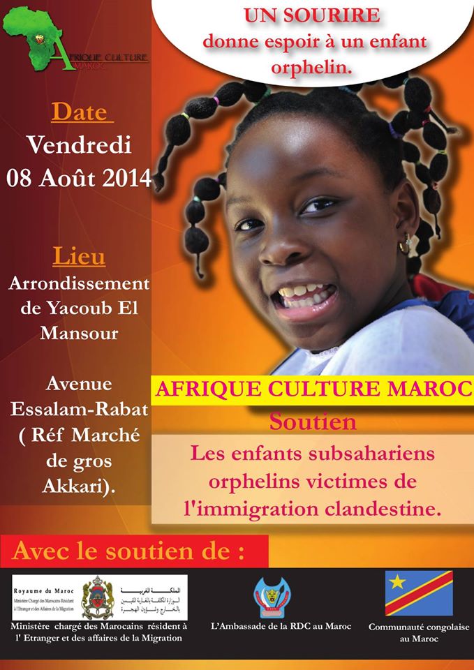 Solidarité et assistance humanitaire ACM — Affiche d’archive d’ACM annonçant une action de solidarité le 8 août 2014 à Rabat.